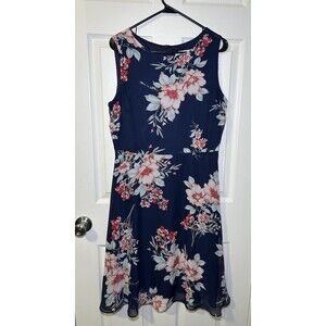 Studio One Women’s Sleeveless Floral & Navy Dress Size 10